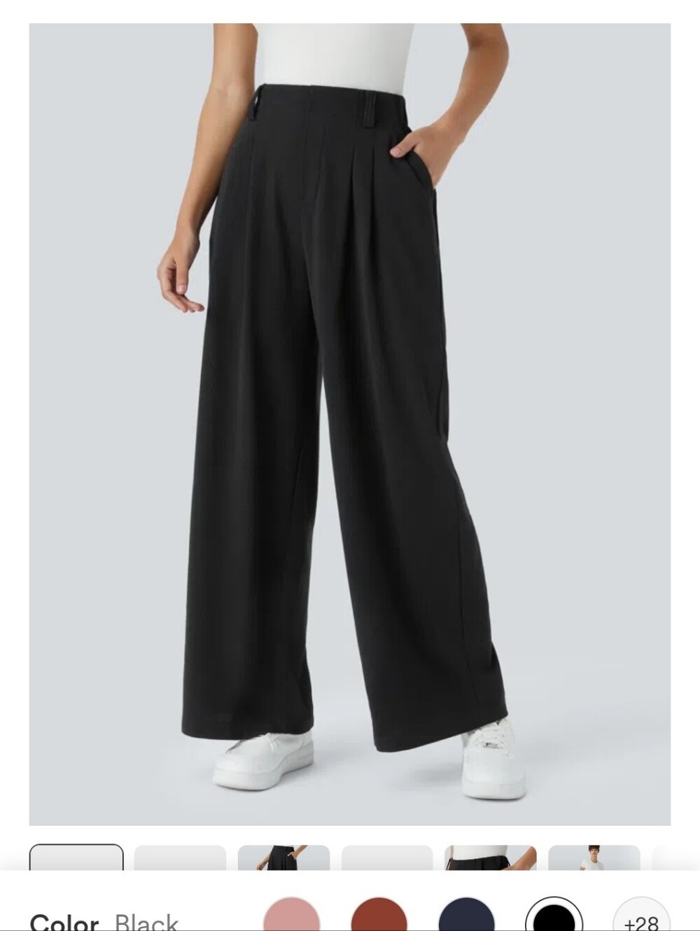 HALARA Black Wide-Leg Pleated Work Pants
